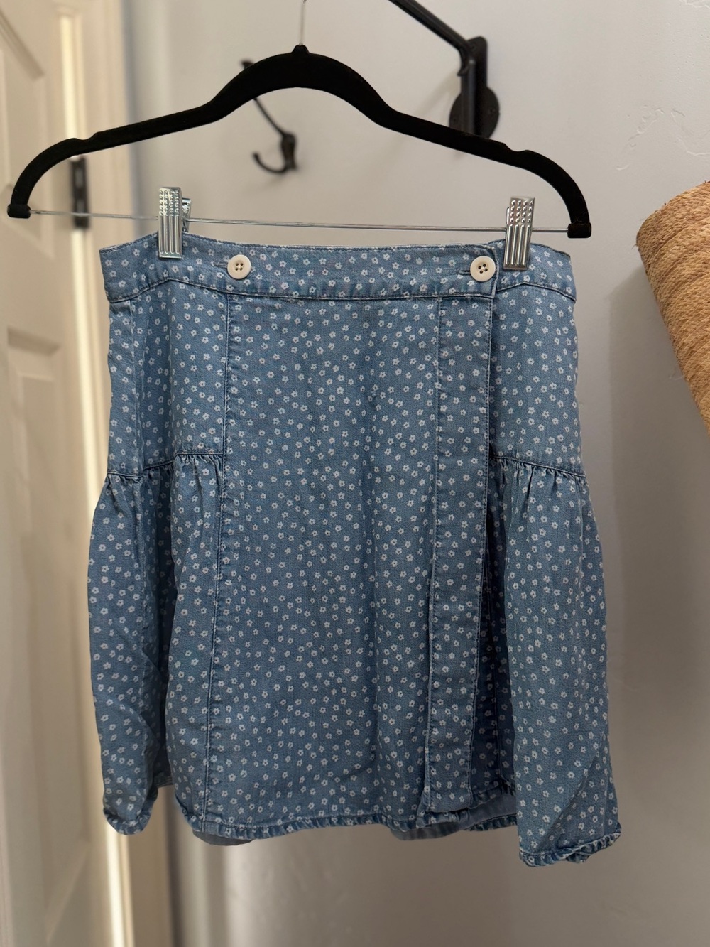 Madewell Blue Floral Tiered Denim-Look Skirt